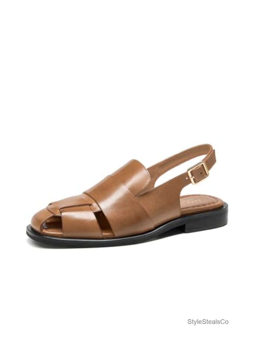 Calfskin Leather Fisherman Sandals, Closed Toe Slingback Buckle Flats